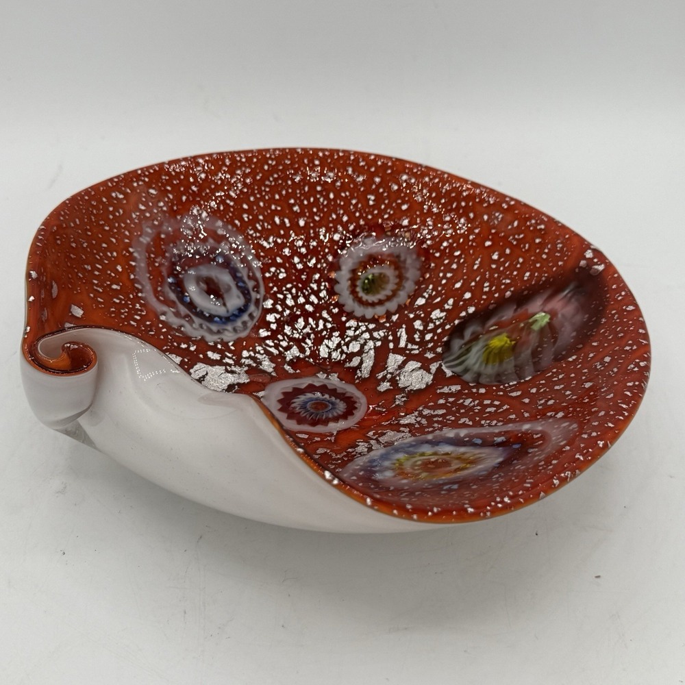 Mid-Century Murano Style Red Silver Flecks Italian‎ Art Glass Bowl Ashtray Candy